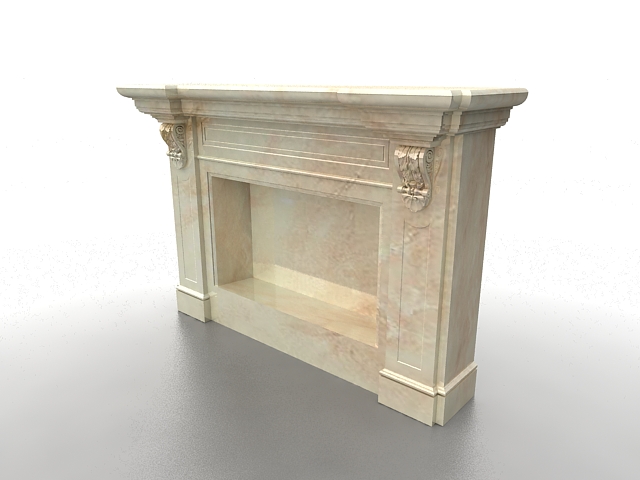 Beige marble fireplace surround 3d rendering