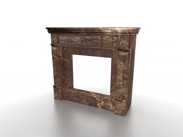 Brown marble fireplace surround 3d rendering