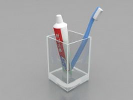 Toothbrush and toothpaste in glass 3d model preview