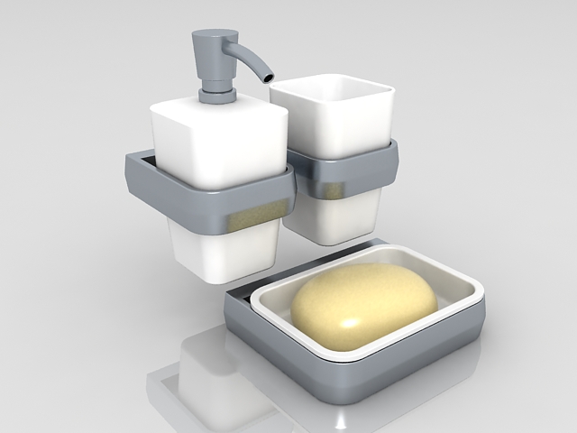 White bathroom accessories sets 3d rendering