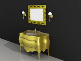 Gold bathroom vanity and mirror set 3d model preview