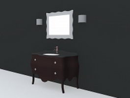 Vintage bathroom vanity with mirror 3d model preview