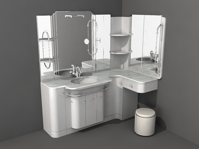 Corner bathroom vanity set 3d rendering