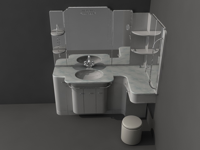 Corner bathroom vanity set 3d rendering