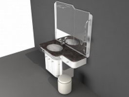 Bathroom vanity with makeup area 3d model preview
