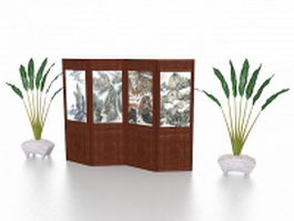 Folding screen and potted plant 3d model preview