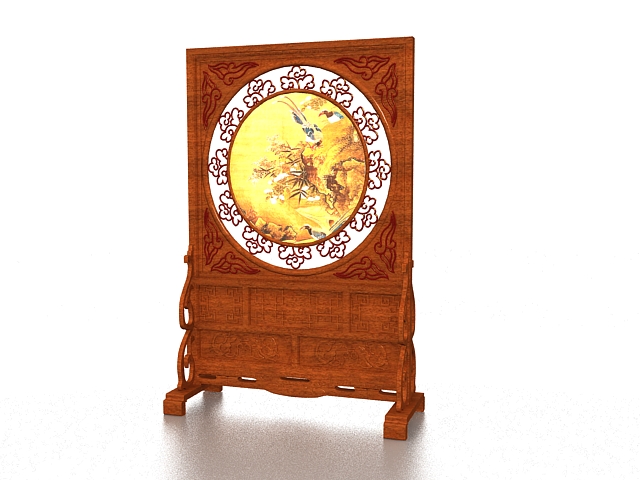 Carved wood screen stand 3d rendering