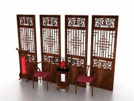 Antique Chinese furniture and screen 3d model preview
