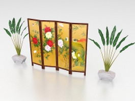 Japanese style folding screen 3d model preview