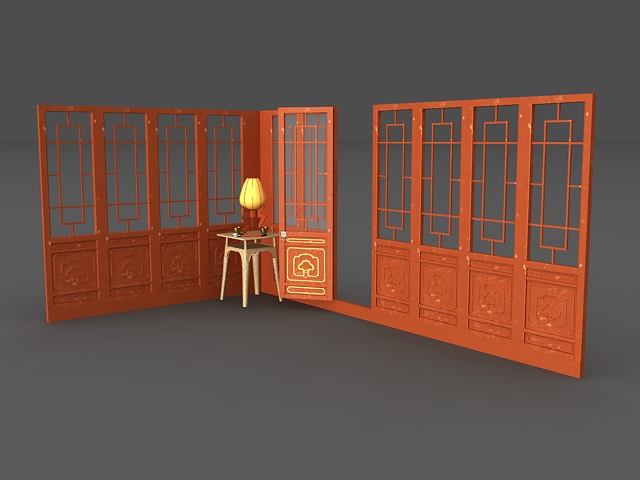 Antique Wooden Chinese screens panels 3d rendering