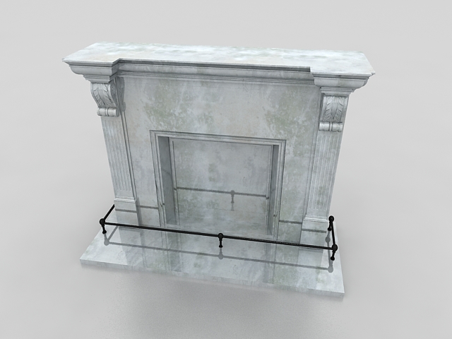 Stone fireplace mantel 3d rendering