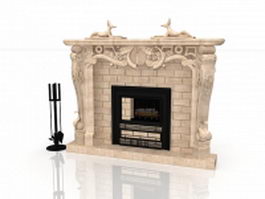 Marble tile fireplace with sculpture 3d model preview