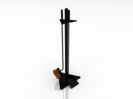 Black wrought iron fireplace tools 3d model preview