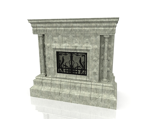 Concrete fireplace 3d rendering