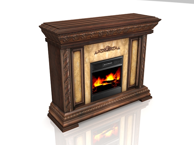 Vintage wood fireplace mantels 3d rendering