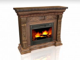 Vintage stone carved fireplace 3d model preview