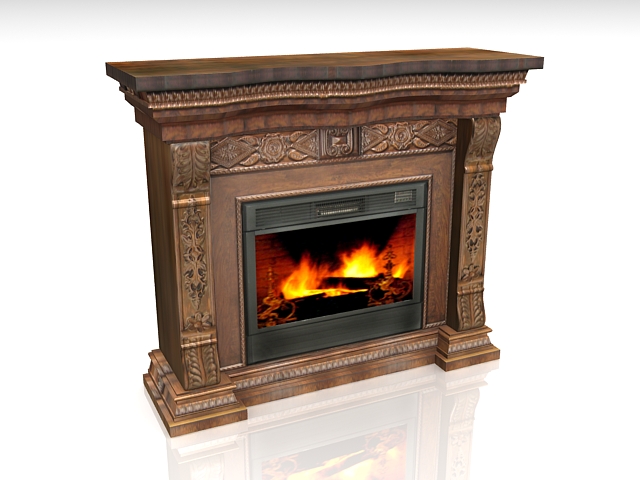 Vintage stone carved fireplace 3d rendering