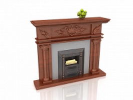 Fireplace with wooden mantels 3d model preview