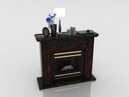 Black granite fireplace 3d model preview