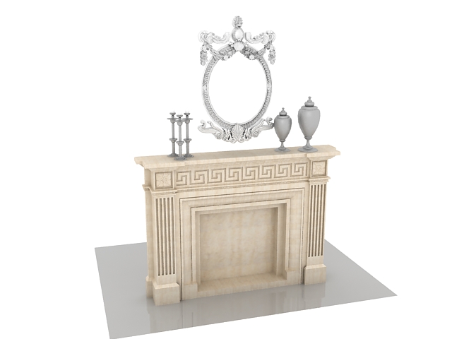 Marble fireplace mantels with decorations 3d rendering