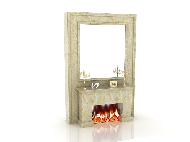 Mirrored wall fireplace 3d rendering