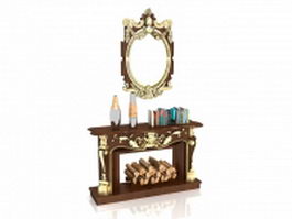 Brown fireplace mantels with bookcase 3d model preview