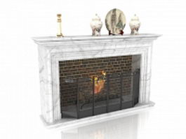 White marble fireplace with mantel decorations 3d model preview