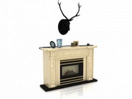 Deer head over fireplace 3d model preview