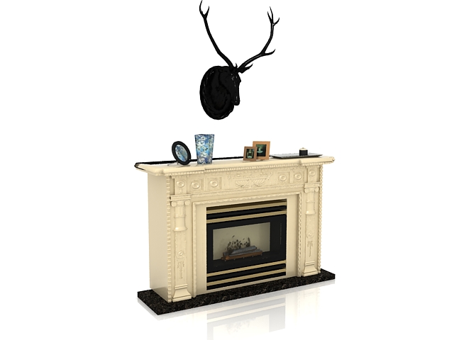 Deer head over fireplace 3d rendering