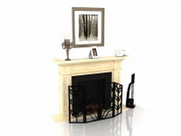 Beige fireplace with decorating design 3d model preview