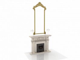 Victorian fireplace and mirror 3d model preview