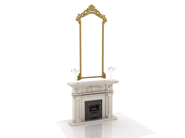 Victorian fireplace and mirror 3d rendering