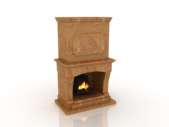 Outdoor stone fireplace 3d rendering