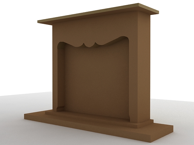 Brown fireplace mantle 3d rendering