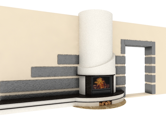 Living room design with fireplace 3d rendering