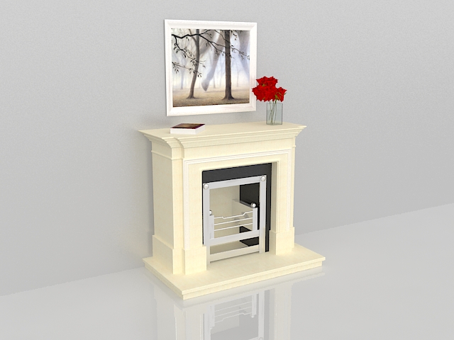 Decorating fireplace mantels with painting 3d rendering