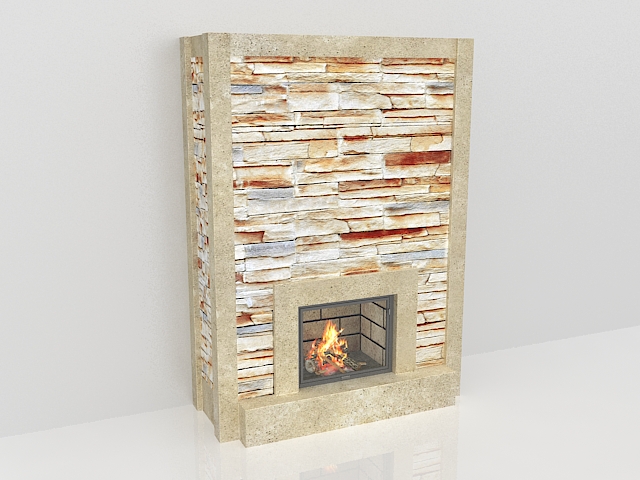 old stone fireplace 3d model