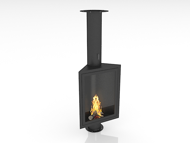 Corner gas fireplace 3d rendering
