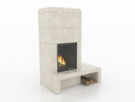 Concrete wood burning fireplace 3d model preview