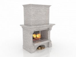 Grey stone fireplace 3d model preview