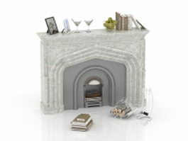 Stone fireplace decorations 3d model preview