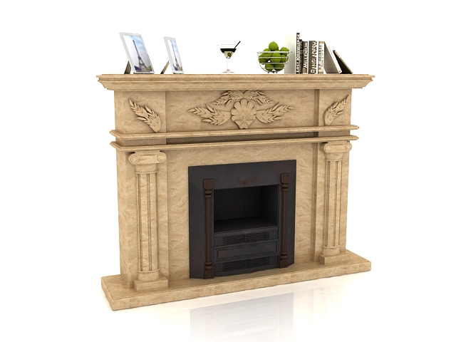 Victorian fireplace with mantel decorations 3d rendering