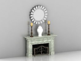 Fireplace with mantel decorations 3d preview