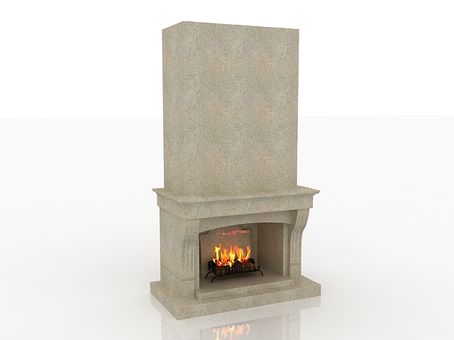 Limestone fireplace design 3d rendering