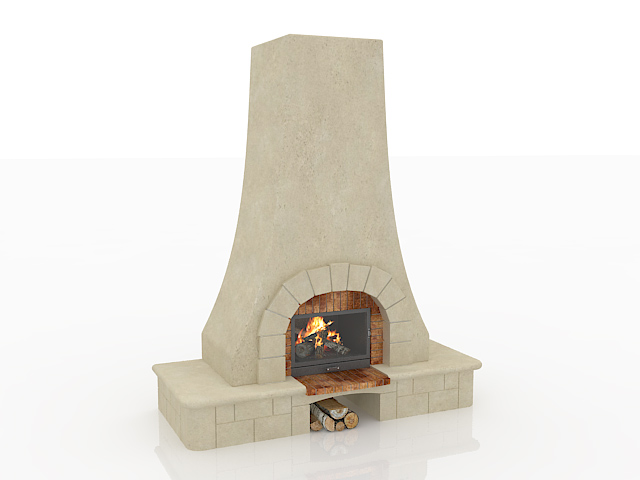 French country style fireplace 3d rendering