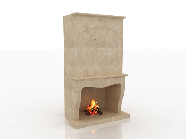 Travertine stone fireplace 3d rendering