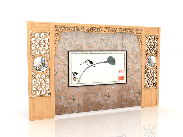 Chinese style accent wall 3d rendering