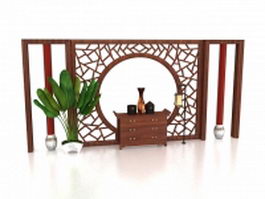Antique Chinese feature wall 3d preview
