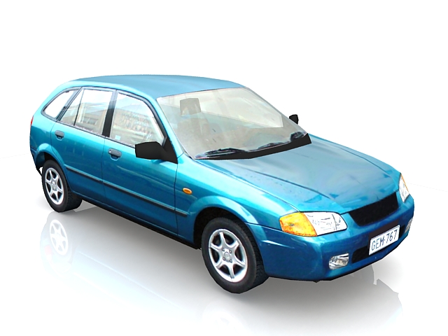 Blue hatchback car 3d rendering