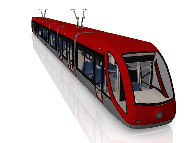 Red electric tram 3d rendering